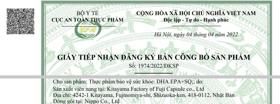 Giấy tiếp nhận công bố 1974/2022/ĐKSP
