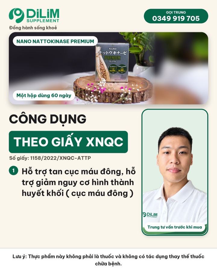 Công dụng Nano Nattokinase Premium theo giấy XNQC 1158/2022