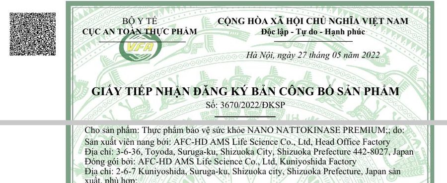 Giấy tiếp nhận công bố 3670/2022/ĐKSP