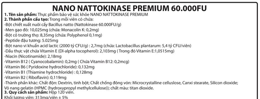 Nhãn phụ tiếng Việt Nano Nattokinase Premium