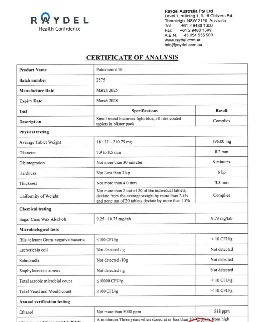 Phiếu kiểm nghiệm của nhà sản xuất, lô 2575