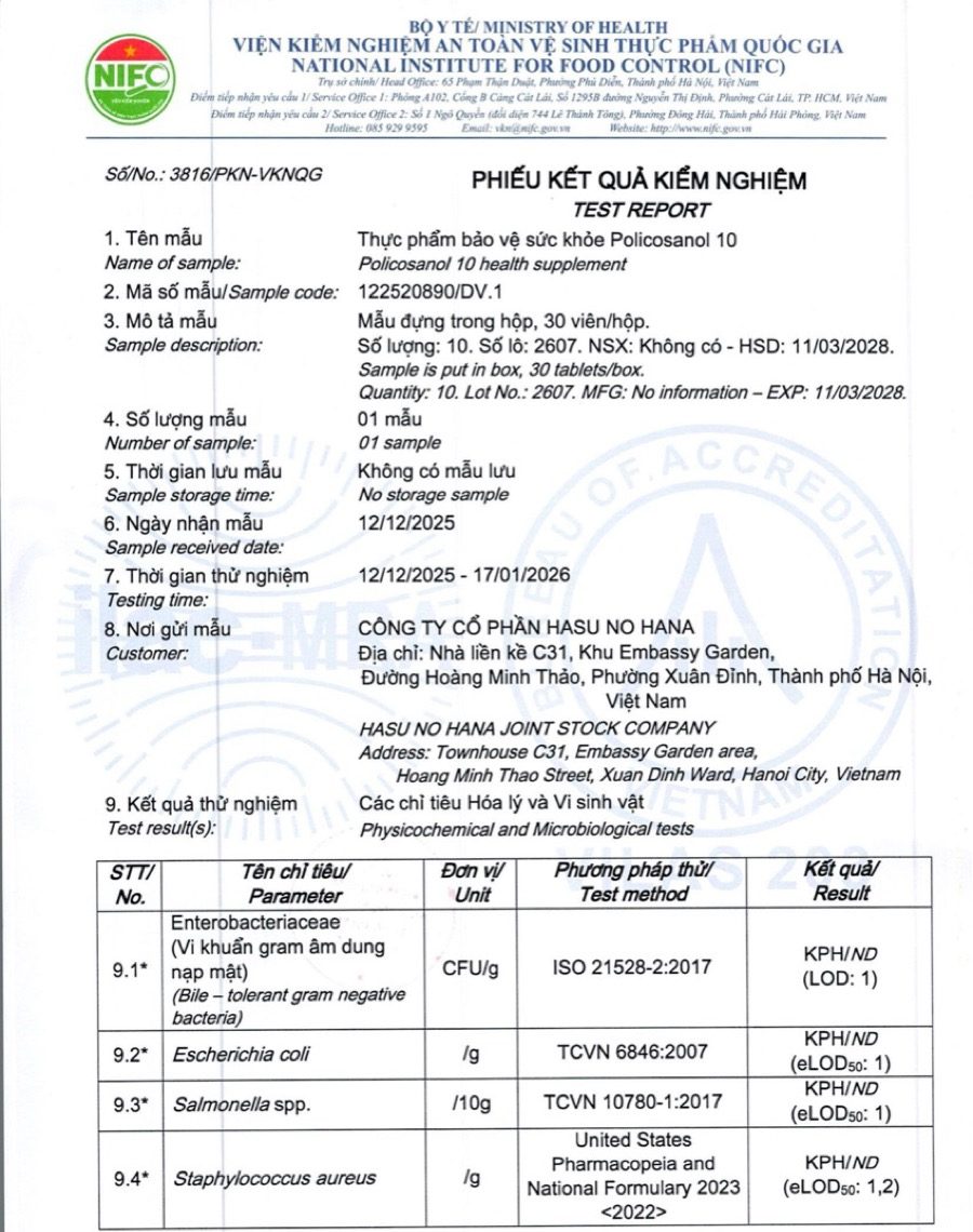 Phiếu kết quả kiểm nghiệm 3816/PKN-VKNQG
