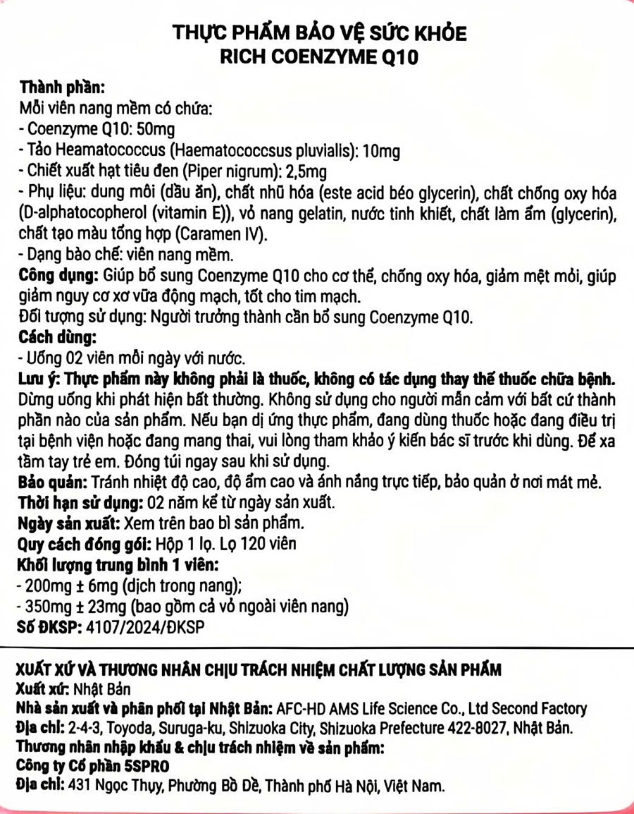 Nhãn phụ tiếng Việt Rich Coenzyme Q10